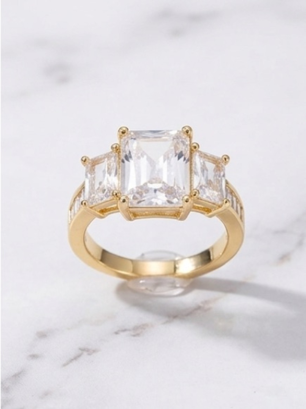 Women’s Classic Three-Stone Gold tone Ring  with Matching Band Ring Set Jewelry